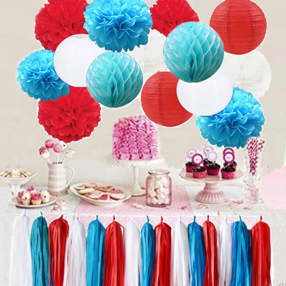 Napravi Rs Guirlandes Cotillons Et Confettis Decorations Vohoney Decorations Anniversaire Rouge Blanc Bleu Decorations Fleur Papier Lanterne Papier Banniere Decoration Fete Pom Papier Lanternes De Papier Honeycomb Balls Bebe Douche Pepiniere De