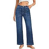 GRAPENT Jeans for Women High Waisted Straight Leg Jeans Stretchy Trendy Wide Leg Denim Pants Jean Trousers Patch Pockets