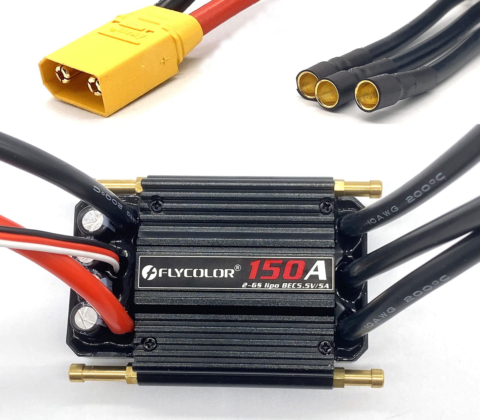 Photo 1 of FLYCOLOR 150A ESC 2-6S Waterproof Brushless Electronic Speed Controller with 5.5V/5A BEC and XT90 6.0mm Banana Head Connector for Model Ship RC Boat