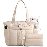 TOPDesign Puffy Tote Bag for Women with Cup Holder & Laptop Compartment & Cosmetic Bag & Trolley Sleeve for Work, Travel