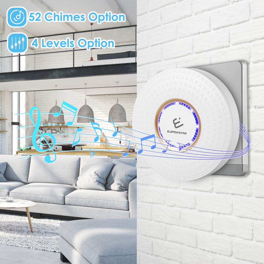 Motion Sensor Detect Alert, Wireless Home Security Driveway Alarm, Weatherproof Alert System Kits with 52 Chimes/4 Level Volumes/LED Flash (3 PIR Motion Sensor Detectors + 2 Plug-in Receivers)