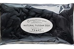 LIVING DREAMS YARN Tussah Silk Fiber for Spinning, Blending, Felting, Dyeing, and Paper Making. Premium Grade Glossy Black Combed Top Roving.