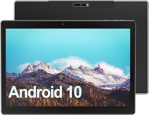 Tablet 10 Inch, 2021 Android 10 Tablet with 2GB RAM 32GB Storage, Dual Camera, Quad Core, HD IPS Touchscreen, WiFi, Bluetooth, GPS, GMS Certified - Black