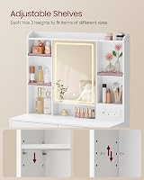 VASAGLE Kailyn Dressing Table with LED Lights and Outlets, White view 7