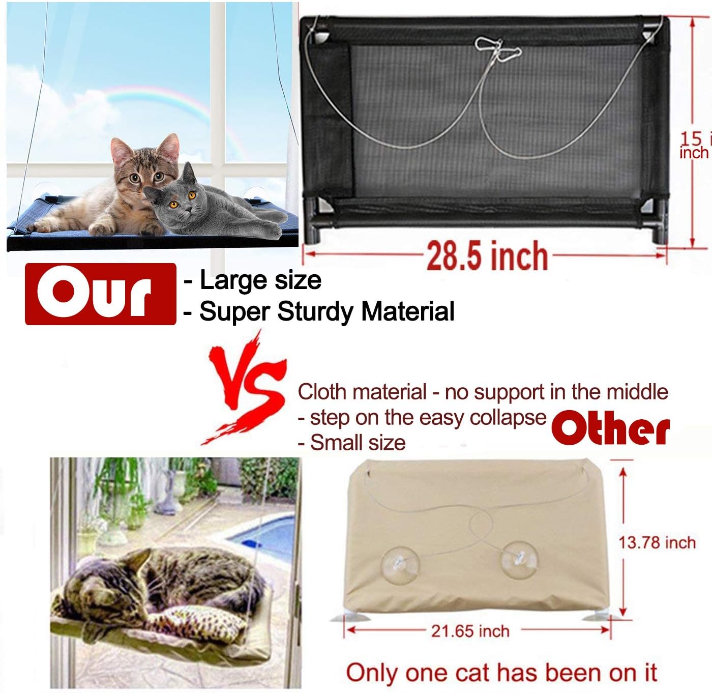 Cat Hammock Bed, Cat Window Perch for Large Big Cat Shelves, Hanging Cat Accessories Furniture for 2 Kitty Pet Animal Kitten Window Seat Cot with 4 Durable Heavy Duty Suction Cups Holds Up to 70lbs : Pet Supplies