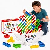 Giant Tower Stack Game, XL Tumble Block Yard Games, Balance Challenge Toy | 48PCS, 2+ Players Strategy Stacking Indoor Outdoor Lawn Board Games for Kids 4-12, Teens, Fun Adults Party and Family Night