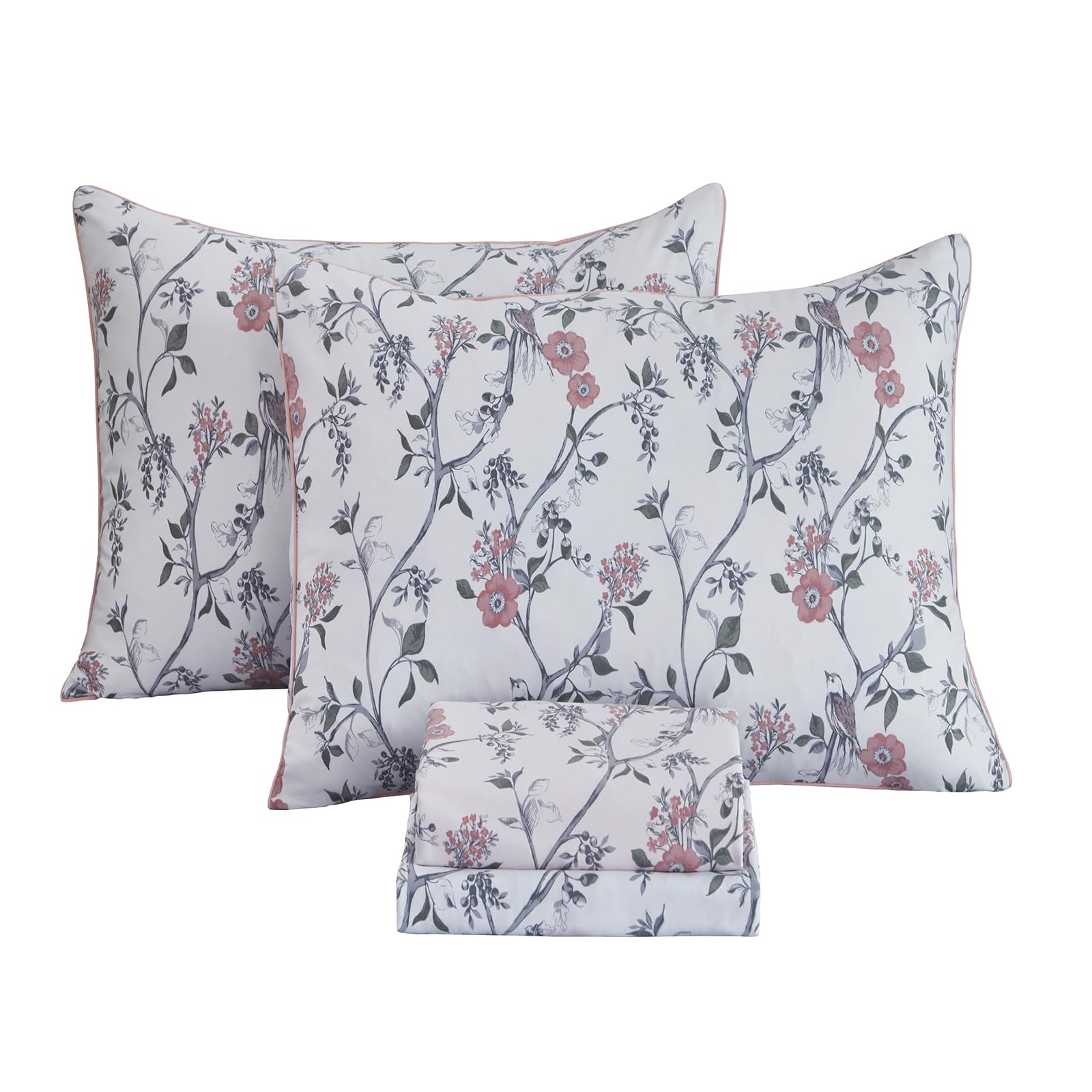 FADFAY Sheets Set Twin XL Rustic Bird Floral College Bedding Vintage Botanical Dorm Sheets Shabby Branches Bedding 100% Egyptian Cotton Soft Sets with Deep Pocket Fitted Sheet 4Pcs, Twin XL Size Image