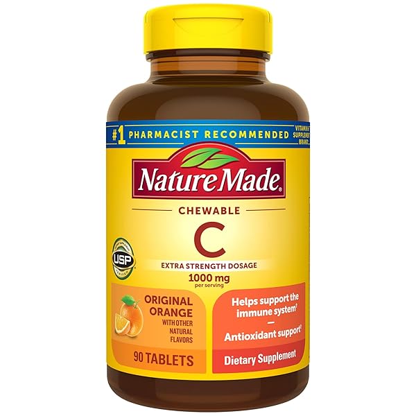 NATURE MADE EXTRA STRENGTH DOSAGE CHEWABLE VITAMIN C 1000 MG PER SERVING, DIETARY SUPPLEMENT FOR IMMUNE SUPPORT, 90 TABLETS, 45 DAY SUPPLY