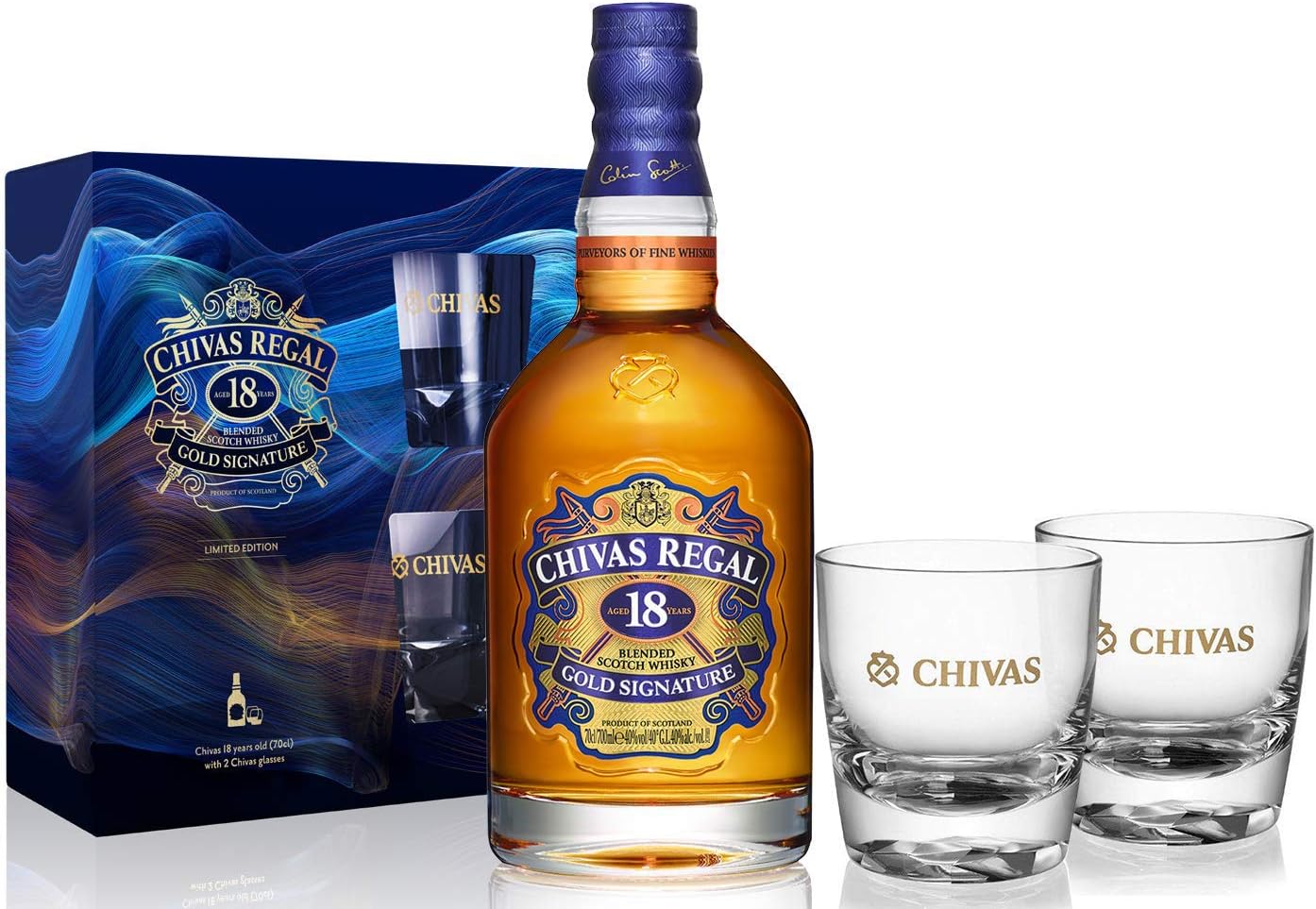 Chivas Regal 18 Year Old Blended Scotch Whisky with 2 Chivas Glasses