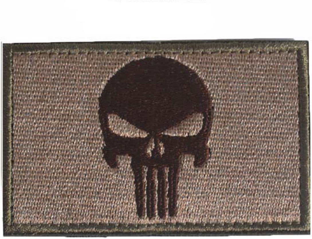 Ohrong Swat Skull Tactical Patch Military Army Morale Badge Armband Embroidered Sew on Patch Cloth Fabric Patche for Cap Bag Jackets Hook Fastener Decorative (Khaki)