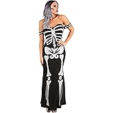 High Fashion Skeleton Costume for Women - Ponte Knit Dress with Flocked Skeleton Design, Glitter Details