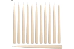 CANDLE CHARISMA Ivory Cream 10 Inch Taper Candles - Pack of 12 Premium Unscented, Dripless & Smokeless Hand-Dipped Candles for Birthday, Wedding or Dinner Decorations and Formal Candlelighting