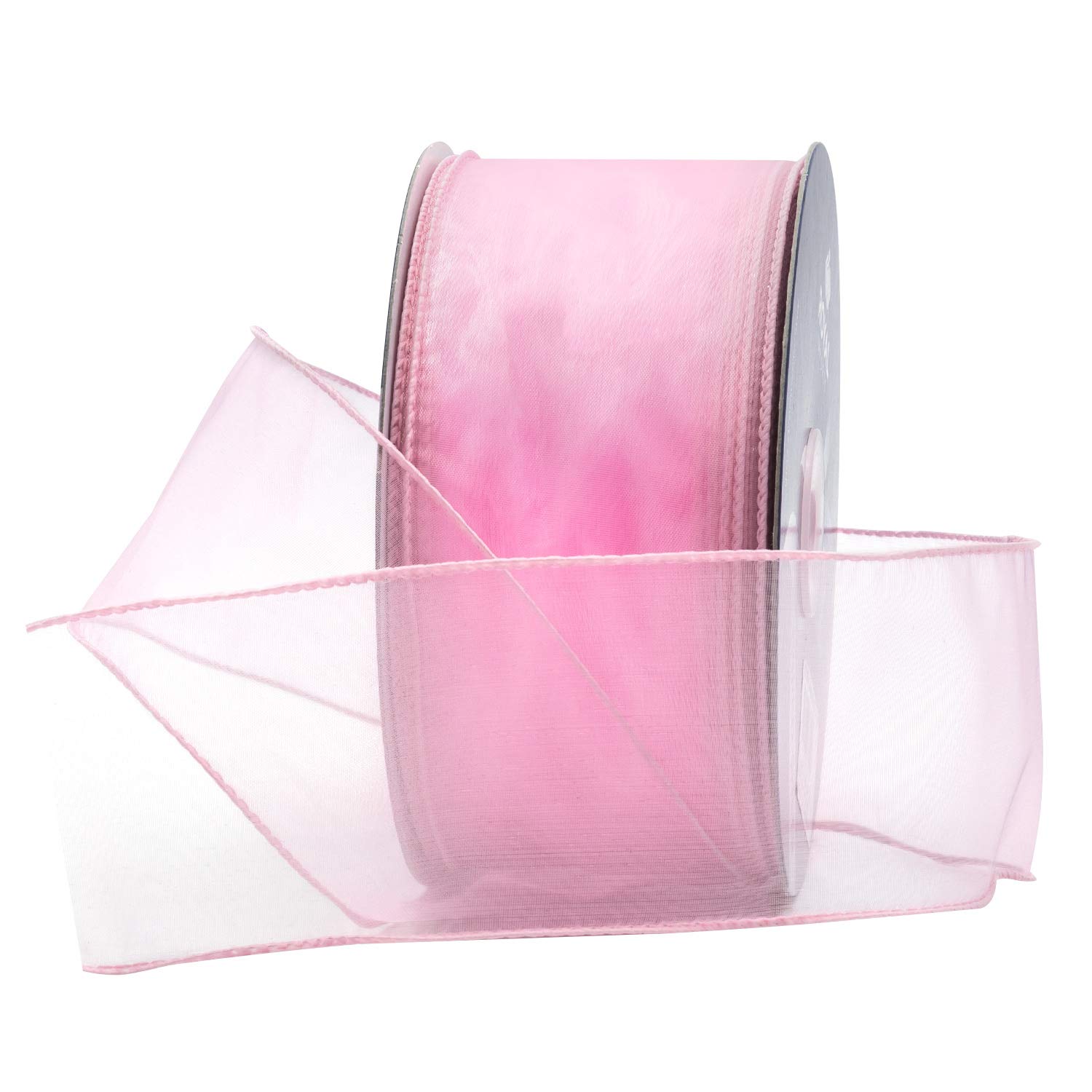 Royal Imports Light Pink Organza Wired Sheer Ribbon 2.75" (40) For Floral & Craft Decoration, 50 Yard Roll (150 Ft Spool) Bulk