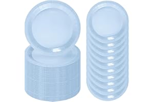 FALIZIFU 50 Pcs Light Blue Paper Plates 7 Inch Blue Dessert Plates Disposable Dinner Plates for Baby Shower Bridal Shower Birthday Party Supplies Disposable Paper Plates