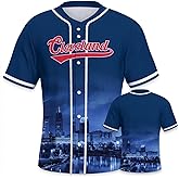 Baseball City Night Skyline Jersey Shirt Printing Apparel for Men Fans Gifts M Blue Red