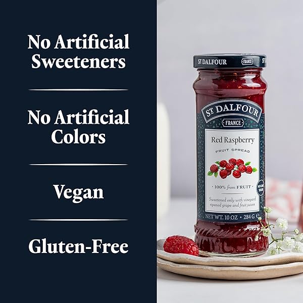 ST. DALFOUR RED RASPBERRY FRUIT SPREAD – 10OZ – 100% FROM FRUIT, NO ARTIFICIAL INGREDIENTS, NON-GMO, NO CANE SUGARS, ALL NATURAL, MADE IN FRANCE
