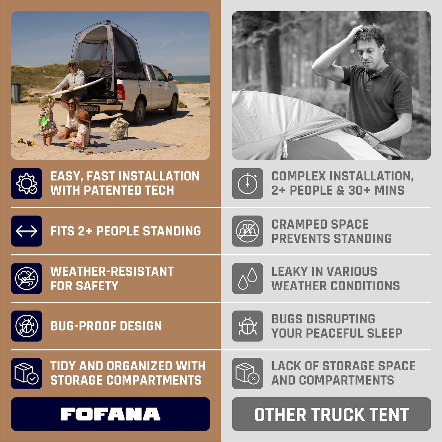 Mua Fofana Truck Bed Tent Pop-Up - Mid-Size, Gray - Quick Setup 2 ...