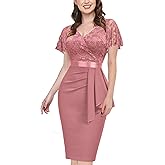 Miusol Women's Floral Lace V Neck Elegant Ruffle Cocktail Dress