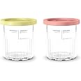 Pintes Ninja Creami Deluxe - Lot De 2 - Compatibles NC500 - Sans BPA, Lavables Lave-vaisselle - Couleurs Corail Et Jaune - Pour Crème Glacée, Sorbet, Boissons