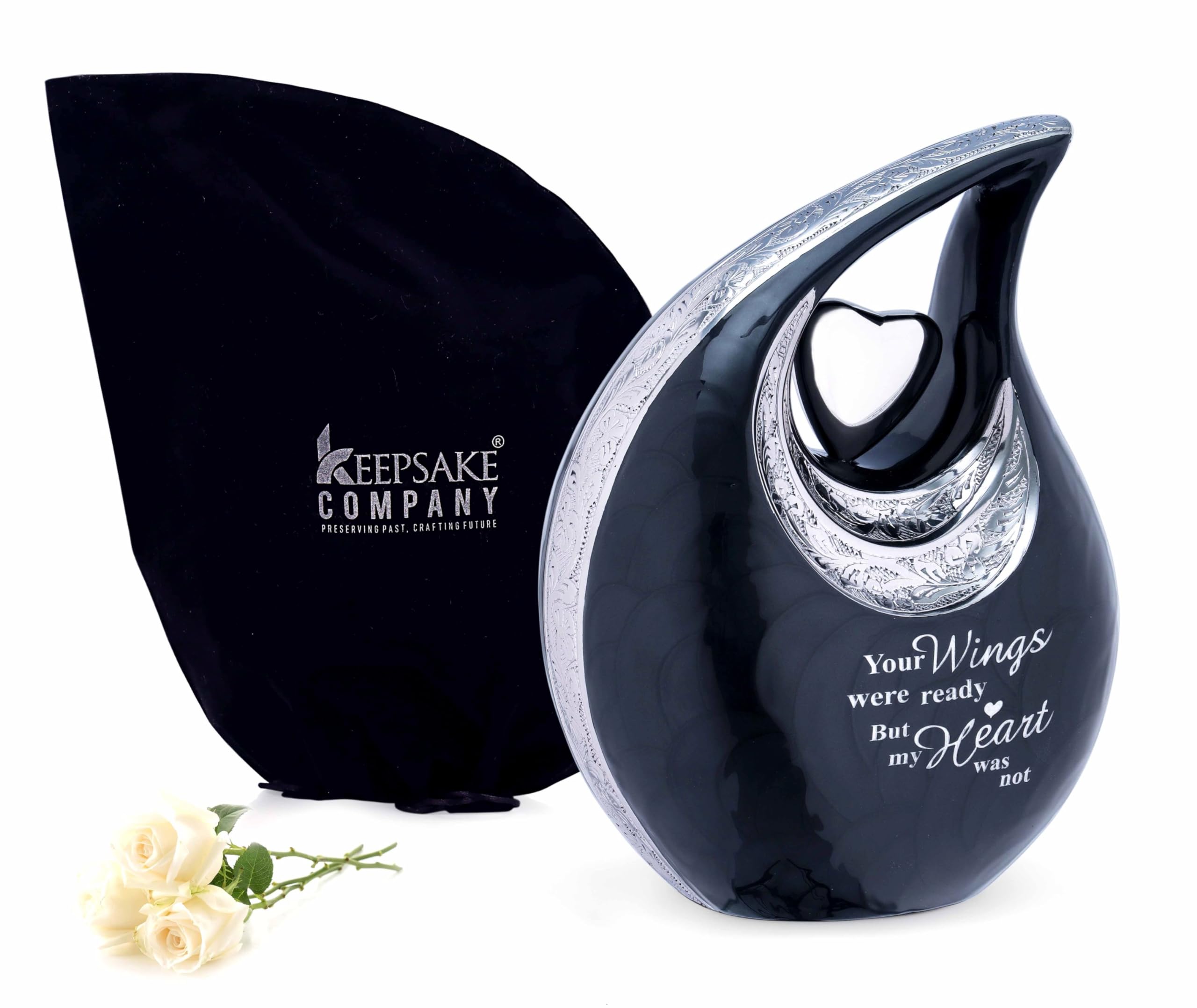 KEEPSAKE COMPANY Large Adult Urns for Human Ashes Male - Adults Men and Women - Cremation Urns for Ashes, Red Urn, Heart Urn, 2.5 LTR Capacity,Black Pre - Engraved