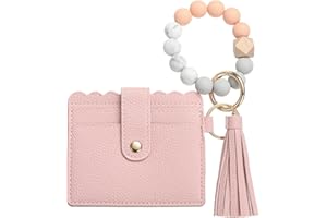SUIKIHUM Card Holder Wallet with Silicone Beaded Bracelet, Slim PU Leather Wallet for Women, Compact and Lightweight Design f