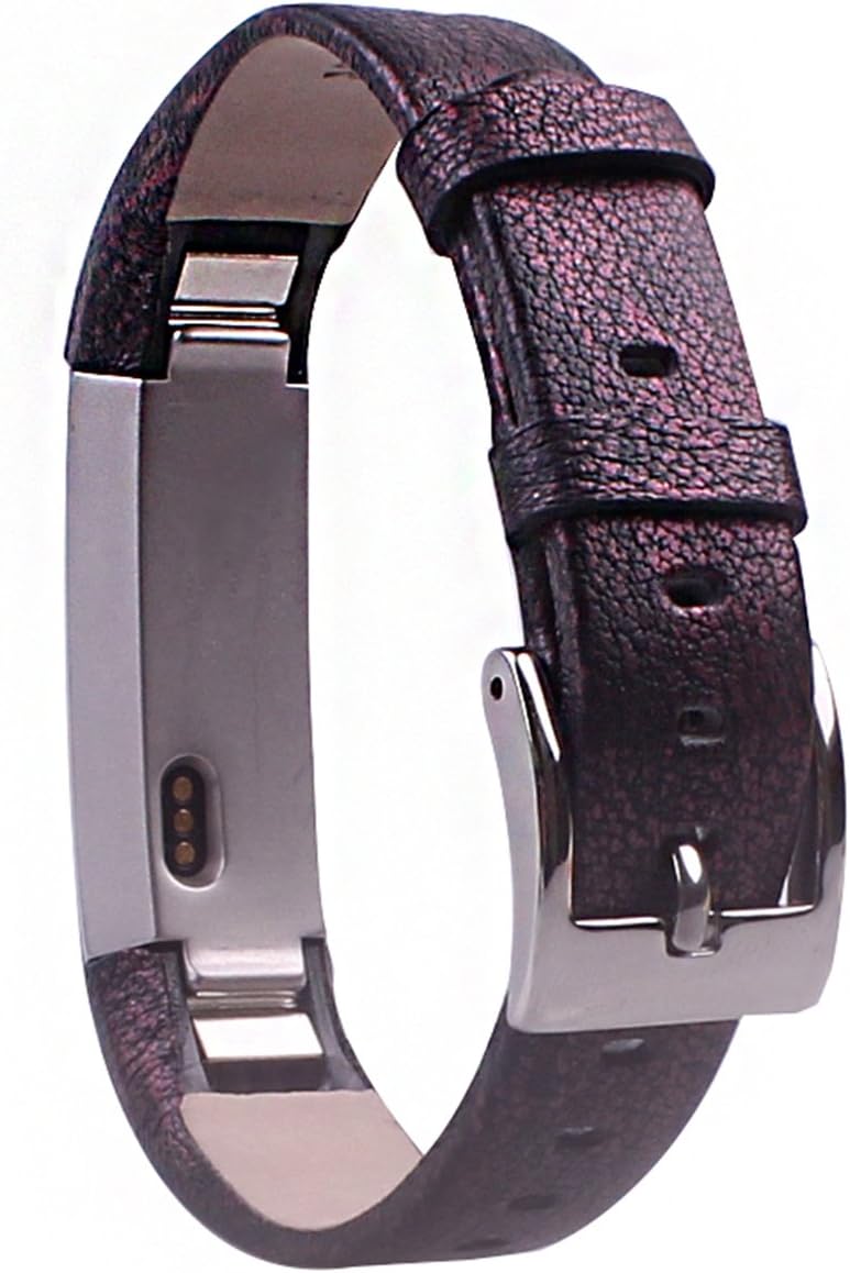 UNEXTATI for Fitbit Alta Band Leather Straps, Adjustable Classic Replacement Wristband for Fitbit Alta HR Fitness Accessories with Metal Connectors - Black Purple