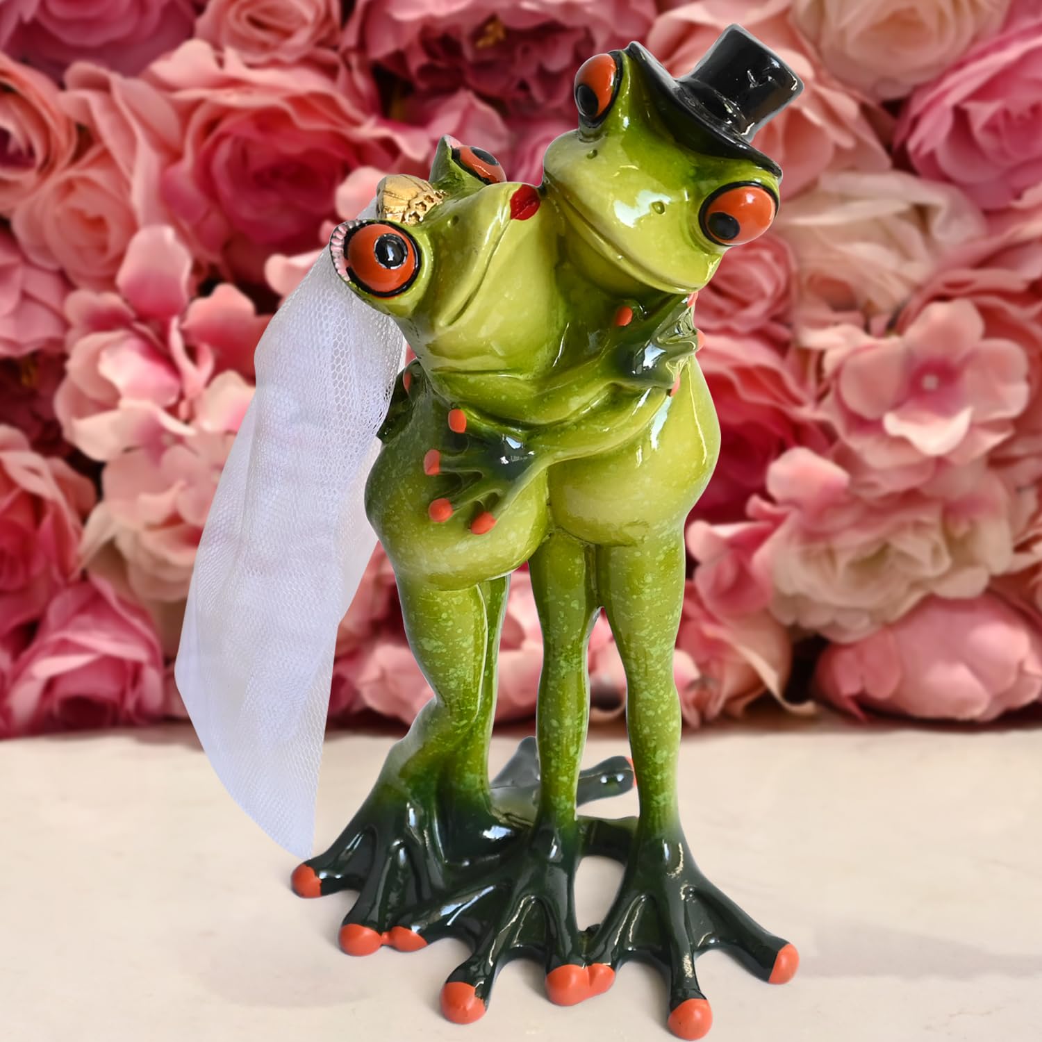 Photo 1 of Juliahestia Frog Figurine Wedding Decoration Cake Topper Funny Small Desk Decor for Living Room Bedroom Shelf Mantel Cute Statues Ornament for Couple Lovers Women