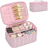 OCHEAL Makeup Bag for Women - Travel Cosmetic Organizer with Brush Slot & Divider, Large Capacity Toiletry Bag for Girls, Travel Makeup Case for everyday Make up Accessories -Pink Floral