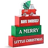 4 Pcs Christmas Wooden Tiered Tray Decor, Merry Christmas Decorations Gifts for Home, Winter Table Centerpiece for Xmas Party Kitchen Office