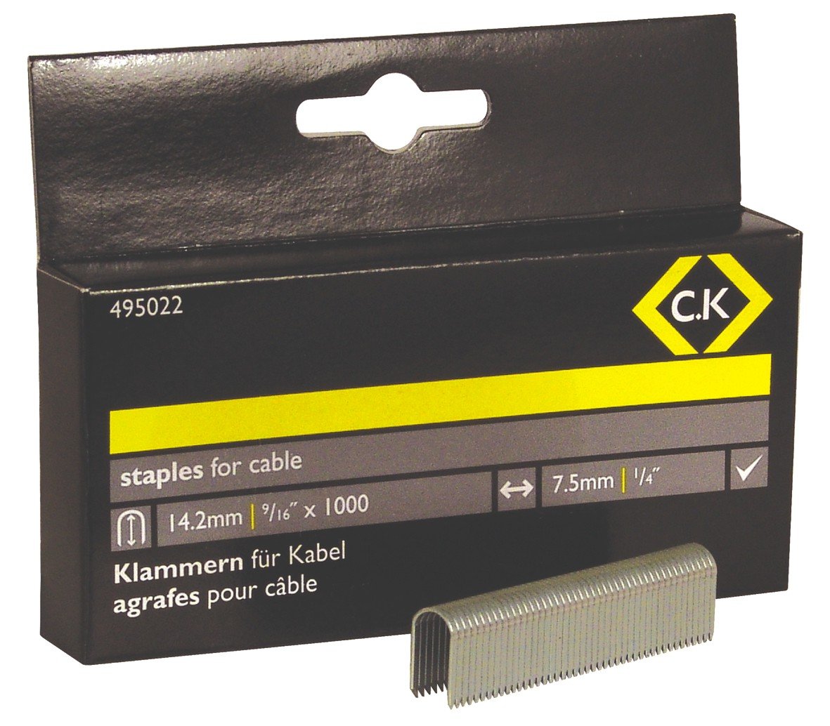 C.K 495022 7.5 x 14.2 mm Cable Staples - Silver (Pack of 1000)