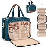 Wedama Toiletry Bag for Women, Hanging Travel Toiletry Bag with Jewelry Organizer Compartment Large Makeup Bag, PVC Waterproof Cosmetic Travel Bag for Travel Business Trips Camping Bathroom, Blue