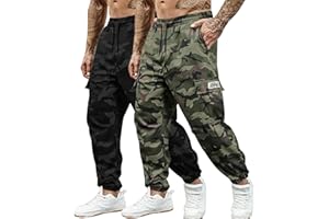 Hidkat Men's Camo Jogger Pants Military Army Combat Cargo Pants Leg-Bound Tapered Casual Camouflage Tactical Pants