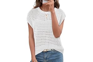 BETTE BOUTIK Womens Spring Tops 2026 Summer Shirts Crochet Cap Sleeve Sweater Pullover Cute Beach Vacation Clothes