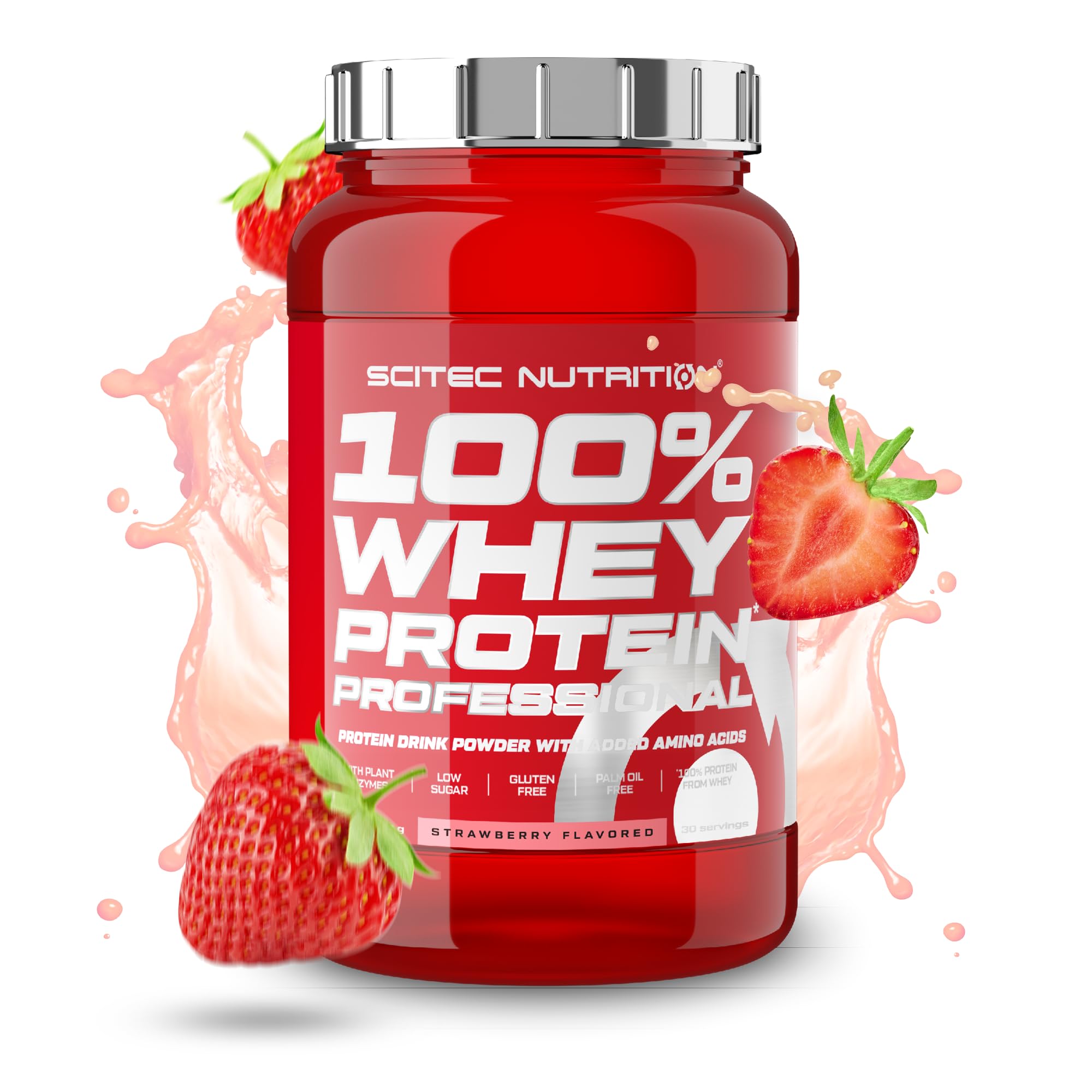 Scitec Nutrition 100% Whey Protein Professional โ Enhanced with Extra Amino Acids & Digestive Enzymes โ Gluten-Free โ Palm Oil Free, 920 g, Strawberry โ image 1