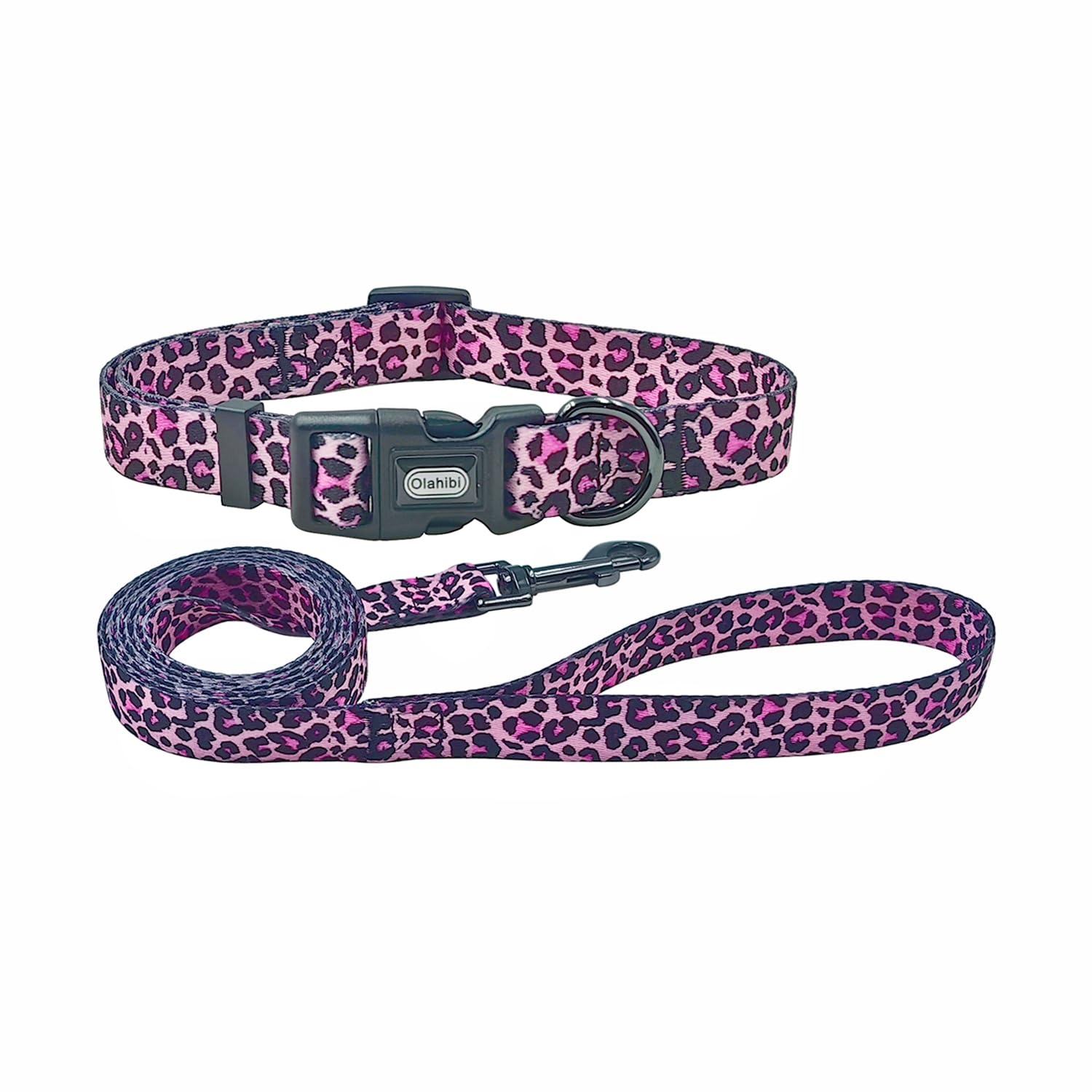 Olahibi Dog Collar and Leash Combo Set, Leopard Pattern, Polyester Material, 150CM Matching Leash, for Small Puppy Dogs.(XS, Colorful Leopard)