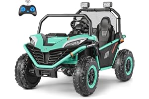 ELEMARA 2 Seater XL Ride on Car for Kids,12V 10AH Powered Off-Road UTV Toy,4WD Electric Vehicle with remote control,LED Lights,Bluetooth Music,3 Speeds Max 4MPH,2 Spring Suspension for Gift,Mint Green
