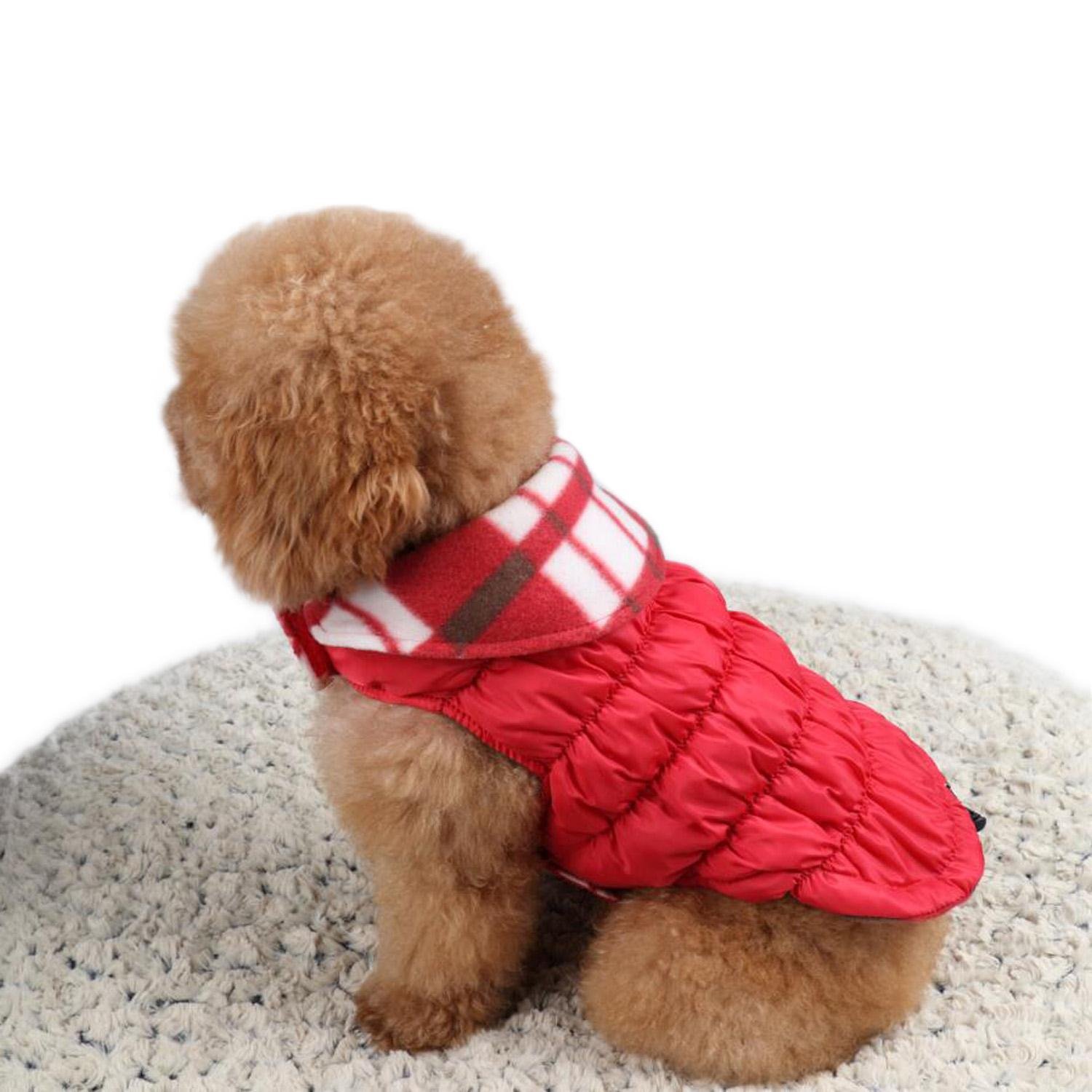Pecute Dog Jacket Outdoor Winter Warm Pet Apparel with Strap Closure for Small Medium Dog Red Large