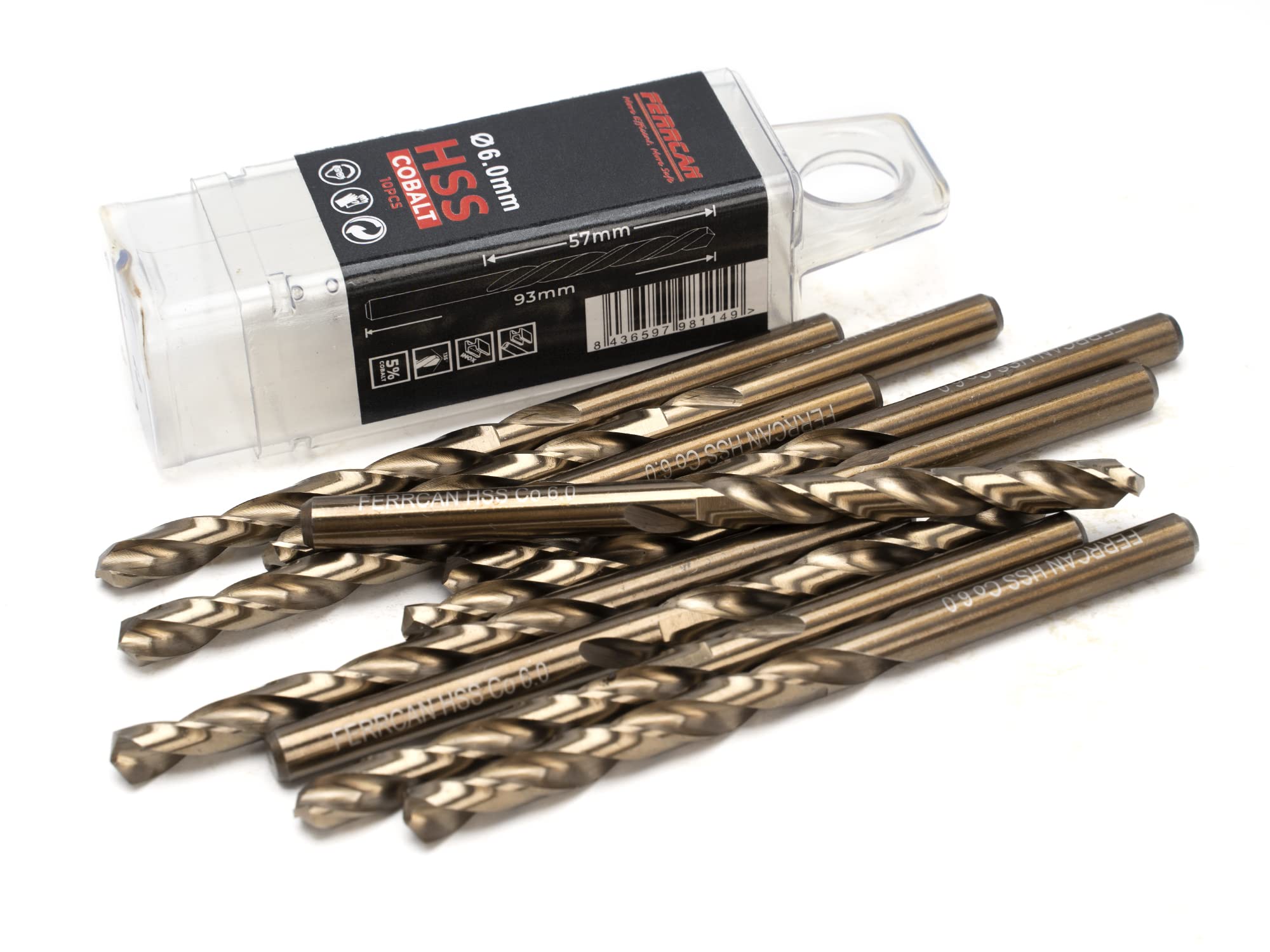 Ferrcan HSS Metal Drill Bits DIN338 M35 Cobalt 3-7mm (Pack of 10) (6mm)