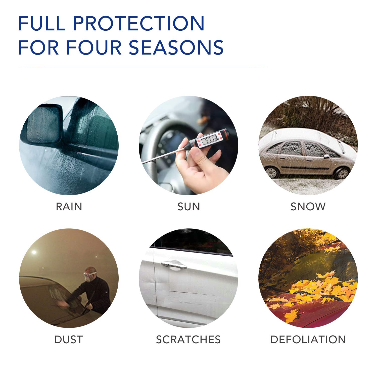 Car Cover Universal Full Car Covers with Zipper Door 6 Layers All Weather Protection Waterproof Windproof Dustproof Scratch Resistant Outdoor UV Protection Car Reflective Strips for Sedan Wagon Use