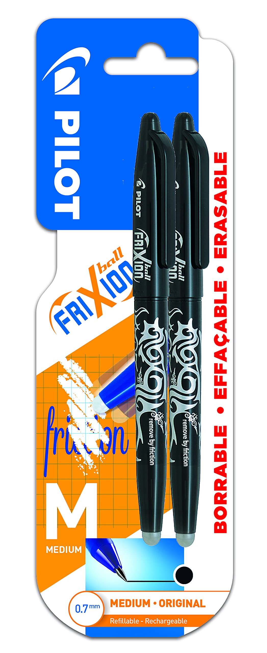 PILOT BLS-FR7-L-S3 - Erasable Ink Pens, Pack of 2, Black
