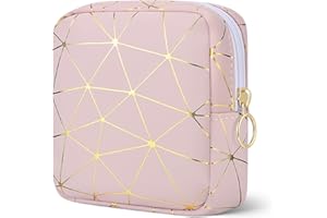 Likesing Sanitary Napkin Storage Bag, Leather Portable Period Bag for Girls Women, Sanitary Napkin Period Pad Pouch Tampon Holder for Purse (Pink Gold, Small-5.1")