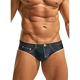 MIZOK Mens Denim Print Swim Briefs Funny Beach Swimwear Swimsuit