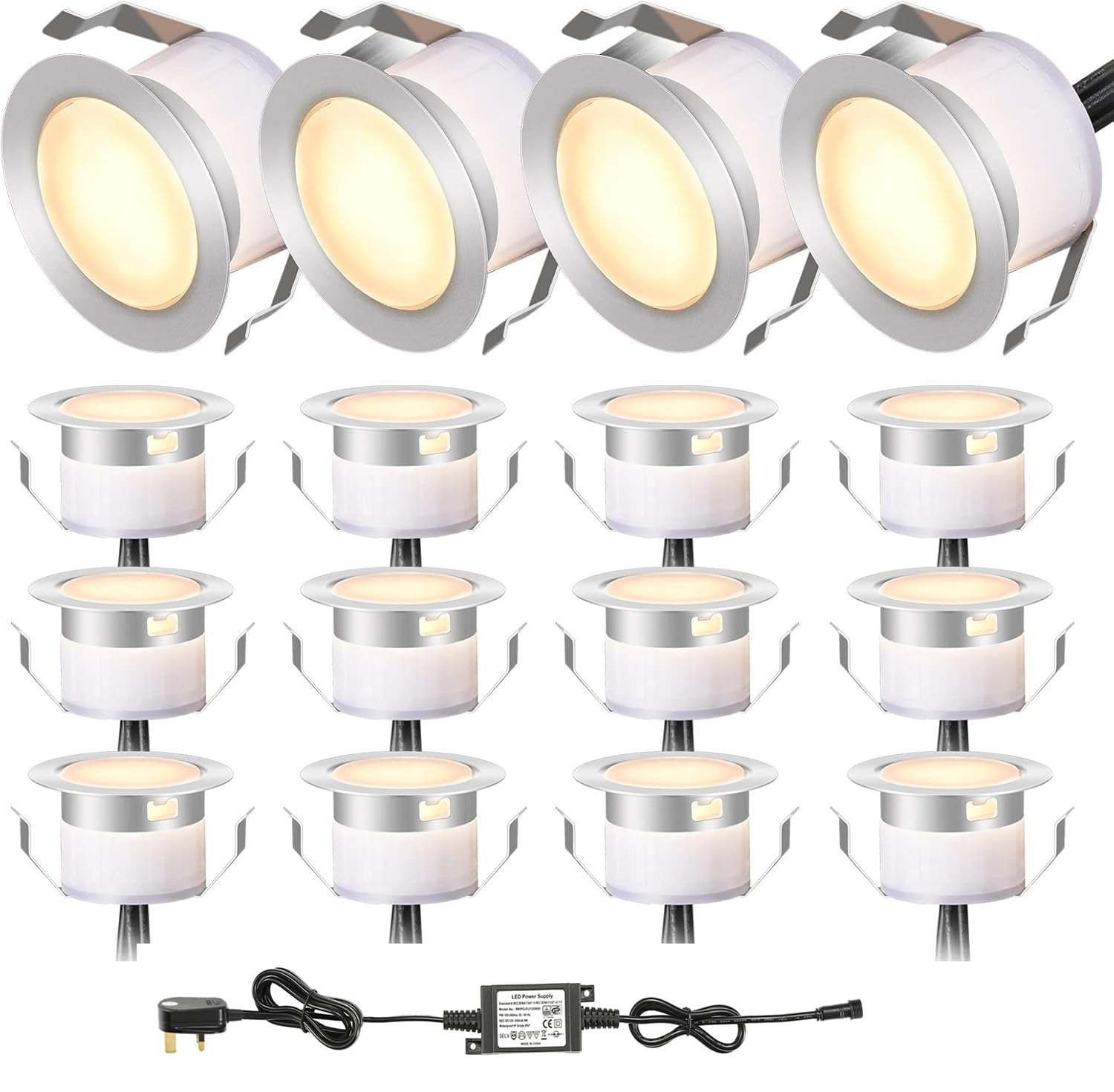 INDARUN Warm White Led Decking Lights Outdoor Waterproof IP67 Ø31MM 12V - Led Plinth Light Kits for Terrace/Patio/Path/Wall/Garden/Decoration, Lot of 16