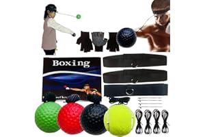 KANGHUANG Boxing Reflex Ball Headband Set for Boxing Kickboxing Training Recreation Balls Kit Includes 4 Balls+4 Spare Lines+3 Headbands+3 Gel Gloves for All People