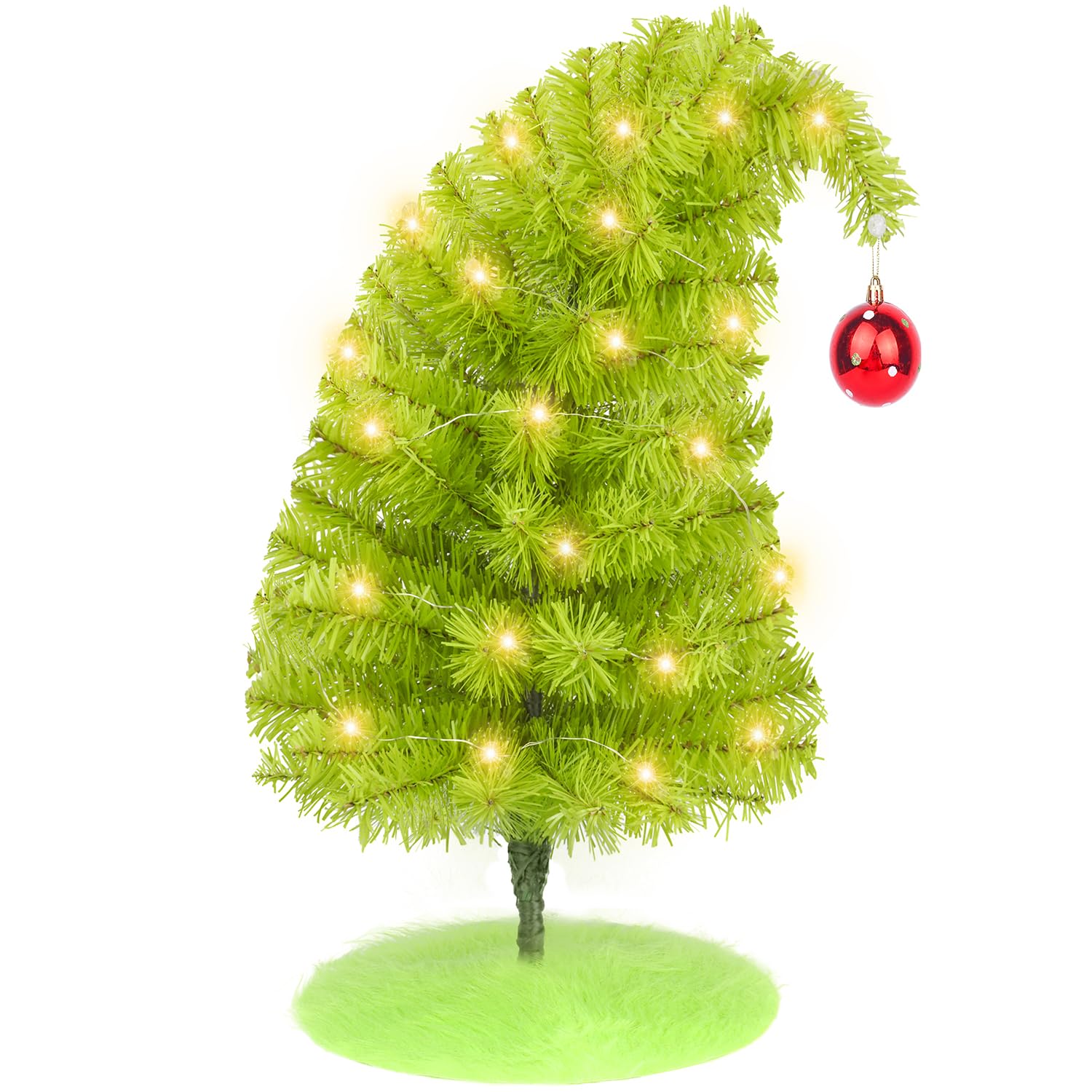 Photo 1 of NEWISH Small Mini Christmas Tree, 2ft/24 inch Bendable Lime Green Artificial Mini Table Top Christmas Tree Decorations with Red Ball, Tree Skirt, 25 Pcs Tiny Kids DIY Xmas Tree Décor for Holiday Home