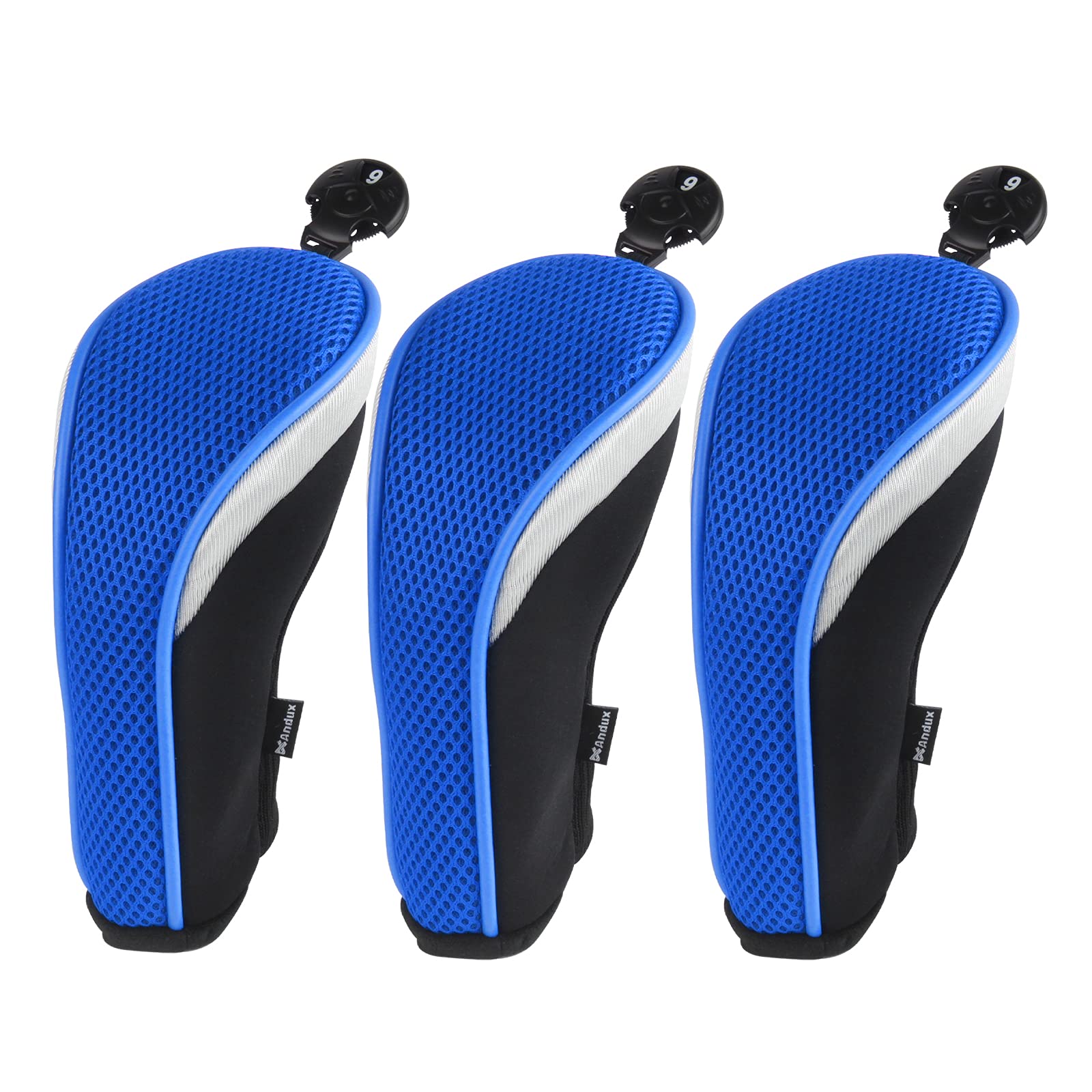 Andux Golf Hybrid Club Head Covers Short Neck with Dial No. Tag Pack of 3 Blue