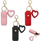 YLJMFH 3 Pack PU Leather Lipstick Holder Keychain Potable Chapstick Holder with Mirror,Lip Balm Organizer Holder Lipstick Travel Storage Case Lipstick Pouch Mini for Women