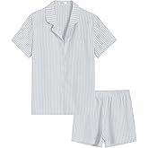Latuza Women's Seersucker Cotton Summer Pajama Set Button Down Pj Set