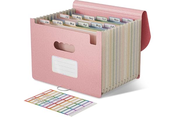 Accordion File Organizer, 13 Pockets Wheat Straw Expanding File Folder, Portable Monthly Paper Bill Tax Receipt Organizer, Le