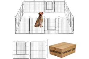 SUSURAMON Dog Playpen,24 32 40 48 in(H) Pet Fence Outdoor for Rv Camping,Garden Fence Medium Animal Barrie for Yard,11Ft(L)-56Ft(L) Black Metal Temporary Fencing